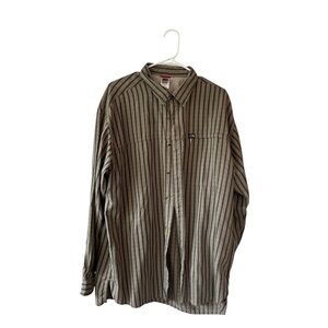 The North Face Olive and Brown Striped Casual Shirt - men’s xl